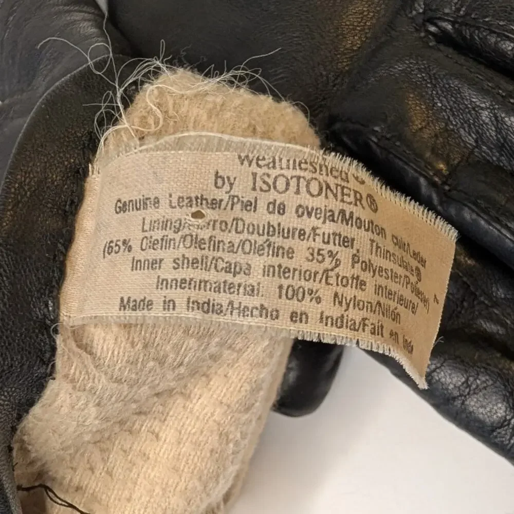Vintage Aris Black Leather Gloves Thinsulate Lined Isotoner Winter Size 7